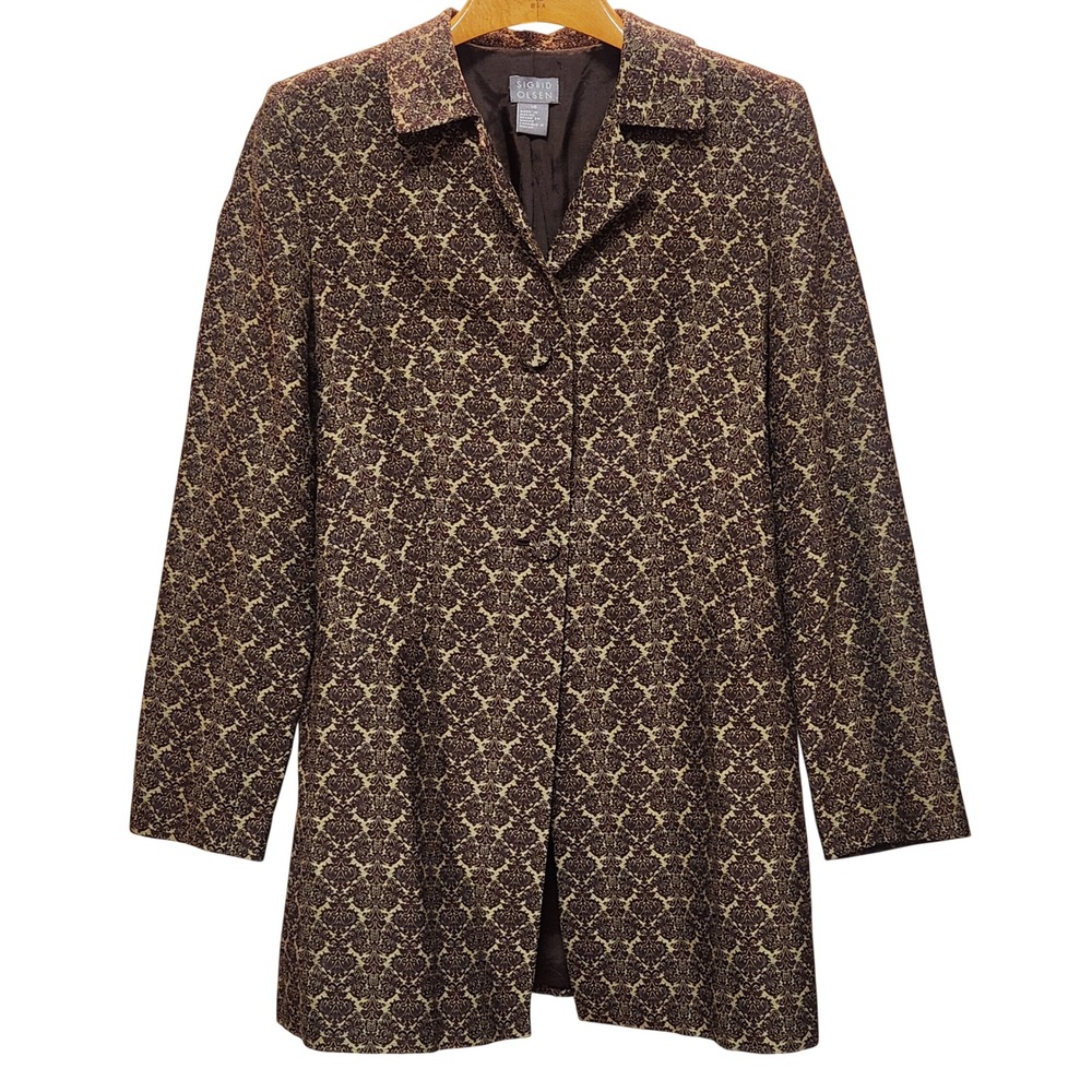 Sigrid Olsen Jacquard Button Front Blazer Women Size 10 Pattern Wool Silk Blend